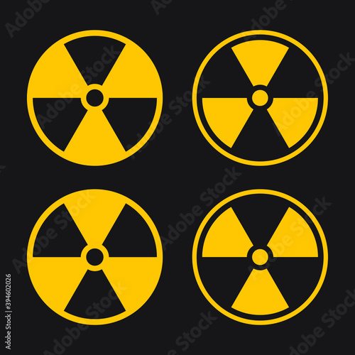 Radioactive symbol icon set. Nuclear radiation warning sign collection. Atomic energy logo label. Vector illustration image. Isolated on white background.
