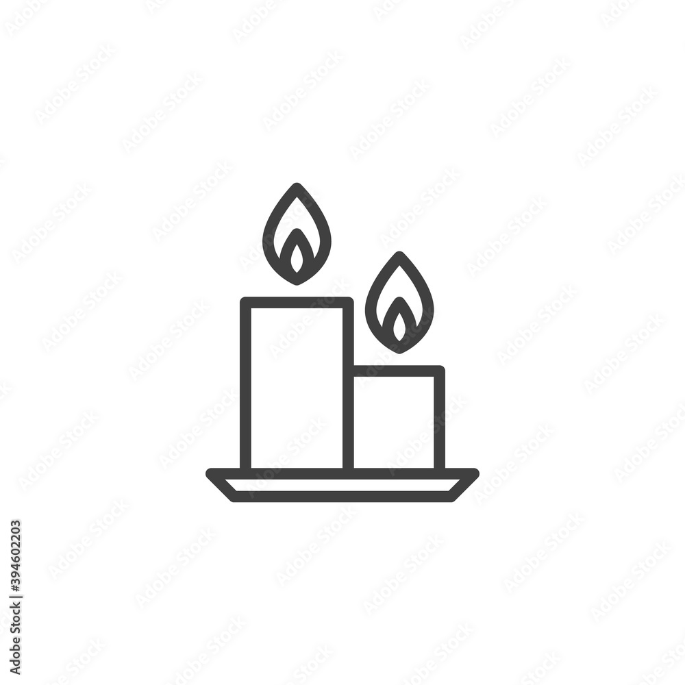 Two candles line icon. linear style sign for mobile concept and web design. Burning candles outline vector icon. Symbol, logo illustration. Vector graphics Two candles line icon. linear style sign for mobile concept and web design. Burning candles outline vector icon. Symbol, logo illustration. Vector graphics