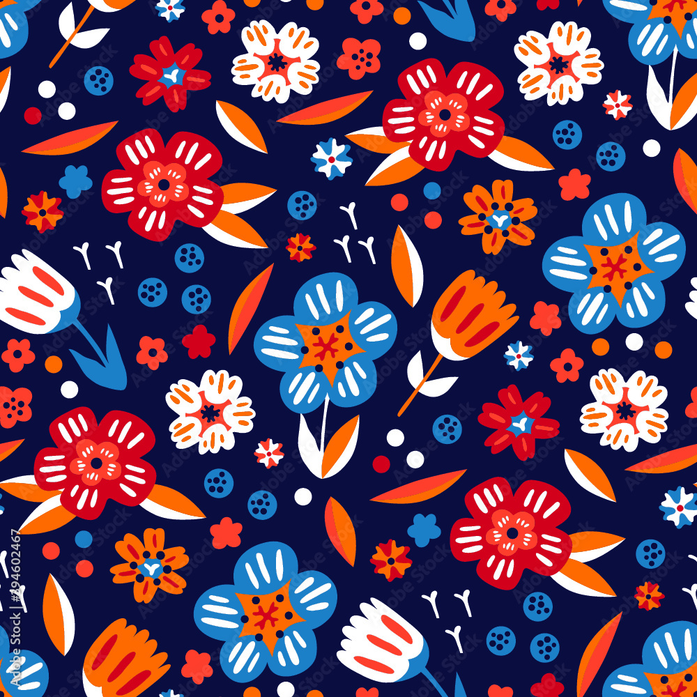 vector seamless background pattern with hand drawn ornate flowers