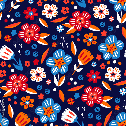 vector seamless background pattern with hand drawn ornate flowers