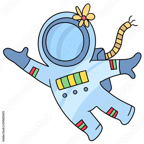 astronauts flying in outer space. doodle icon image photo