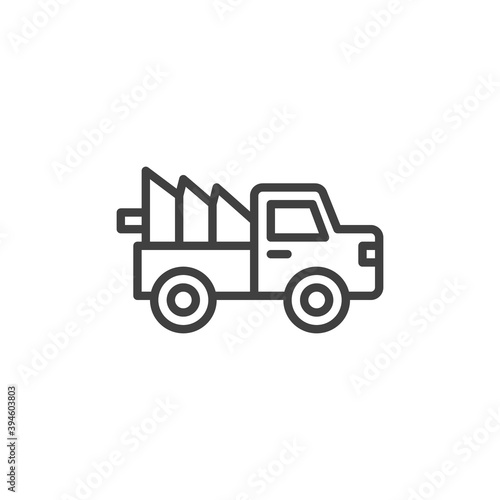 Truck with Christmas tree line icon. linear style sign for mobile concept and web design. Car with a Xmas tree outline vector icon. Symbol, logo illustration. Vector graphics