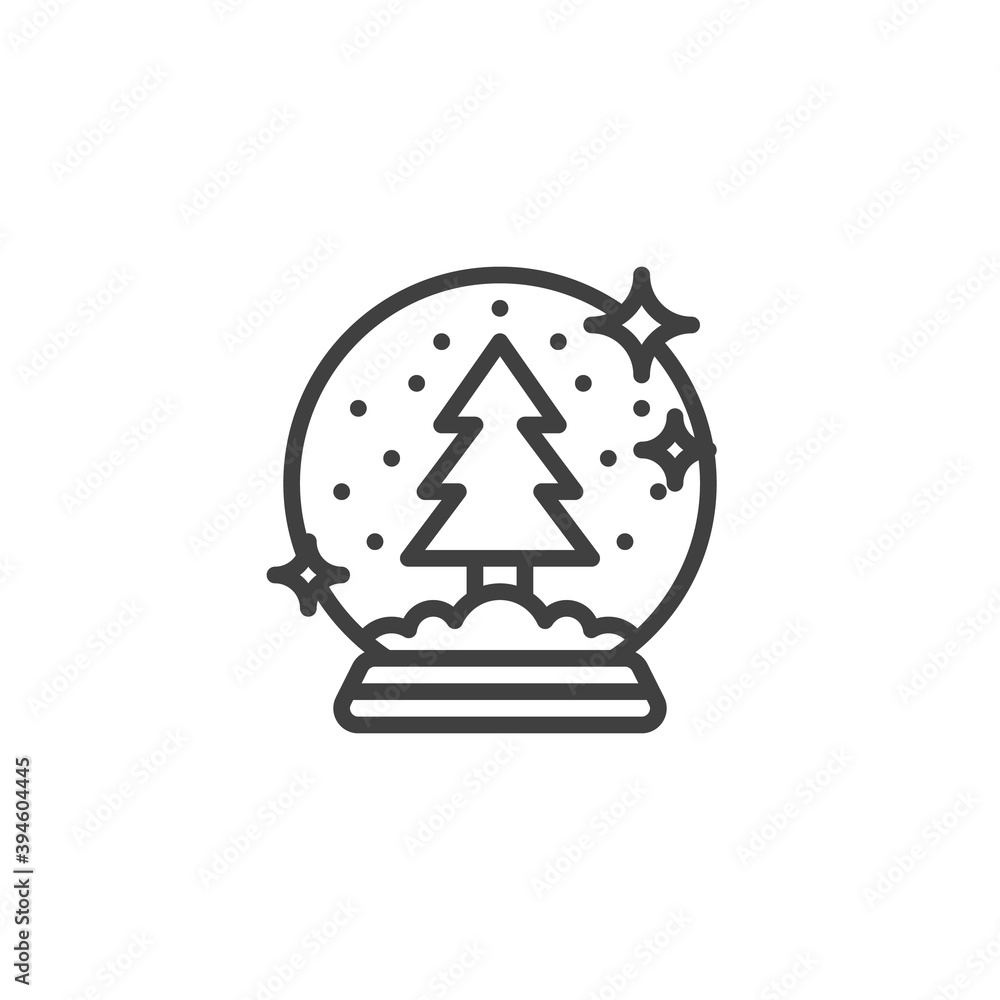 Christmas ball with snow and tree line icon. linear style sign for mobile concept and web design. Snow Globe with Xmas tree outline vector icon. Symbol, logo illustration. Vector graphics Christmas ball with snow and tree line icon. linear style sign for mobile concept and web design. Snow Globe with Xmas tree outline vector icon. Symbol, logo illustration. Vector graphics