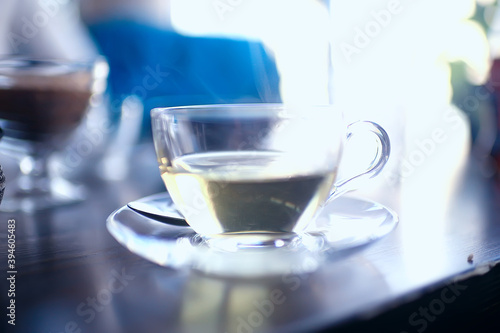 cup of green tea light Chinese green tonic tea
