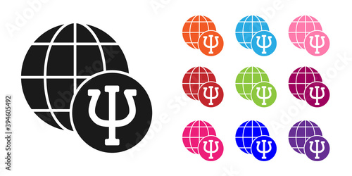 Black Psychology icon isolated on white background. Psi symbol. Mental health concept, psychoanalysis analysis and psychotherapy. Set icons colorful. Vector.