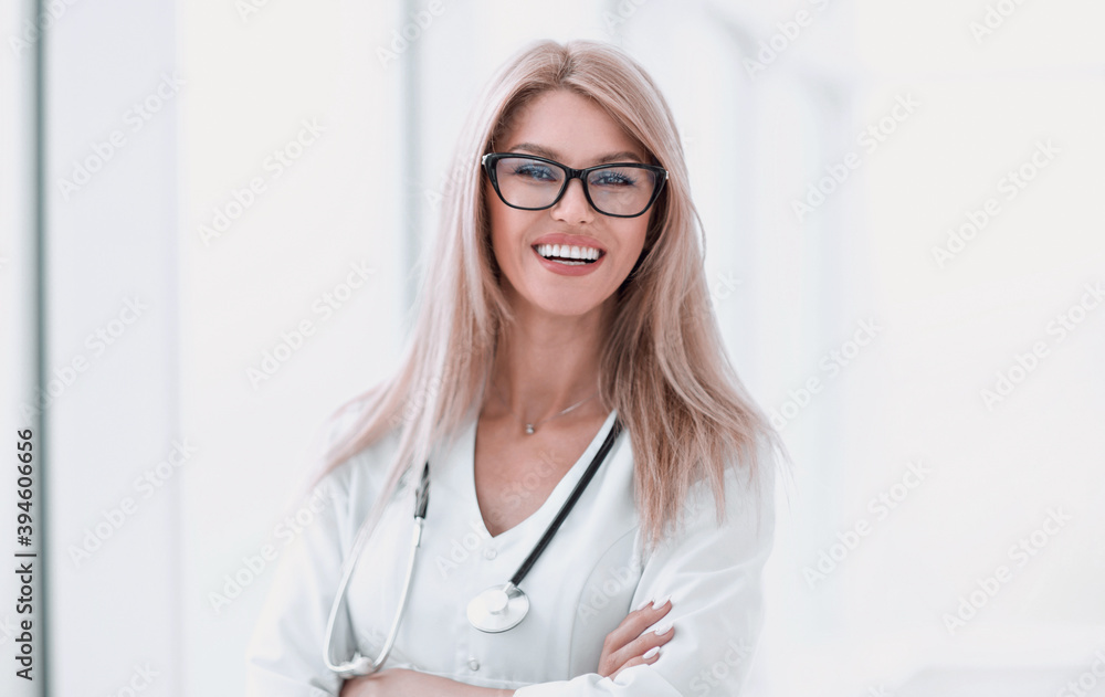 close up. smiling woman doctor with stethoscope . close up. smiling woman doctor with stethoscope .