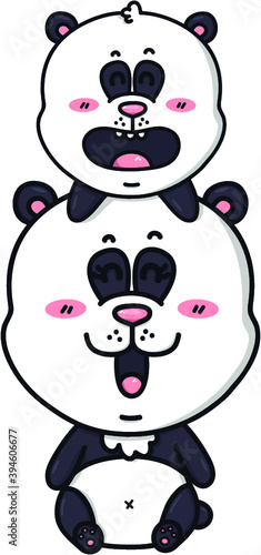 Vector illustration of happy cartoon mom and baby of panda
