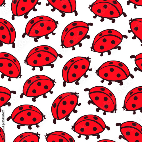 Vector cute seamless pattern with ladybugs