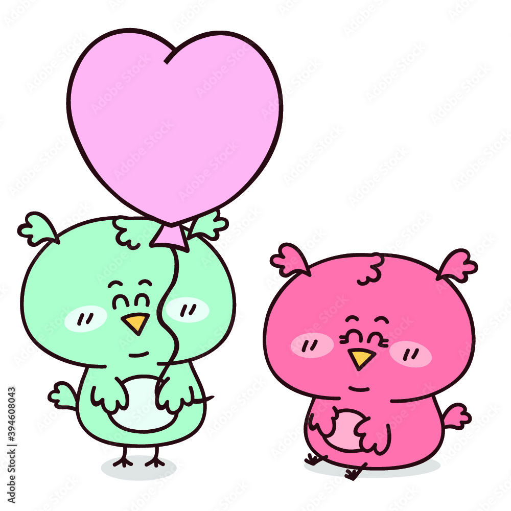 Naklejka premium Beautiful vector romantic couple of adorable friendly owls