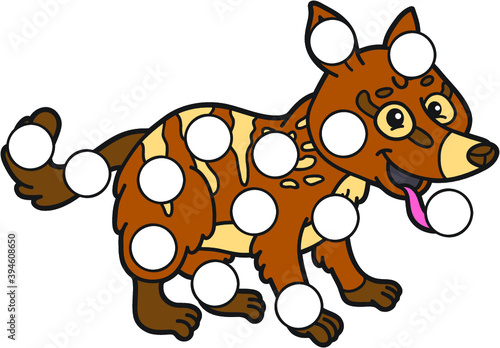 Vector digital educational game with cartoon character for toddlers: plasticine patches or dot marker pages to develop fine motor skills