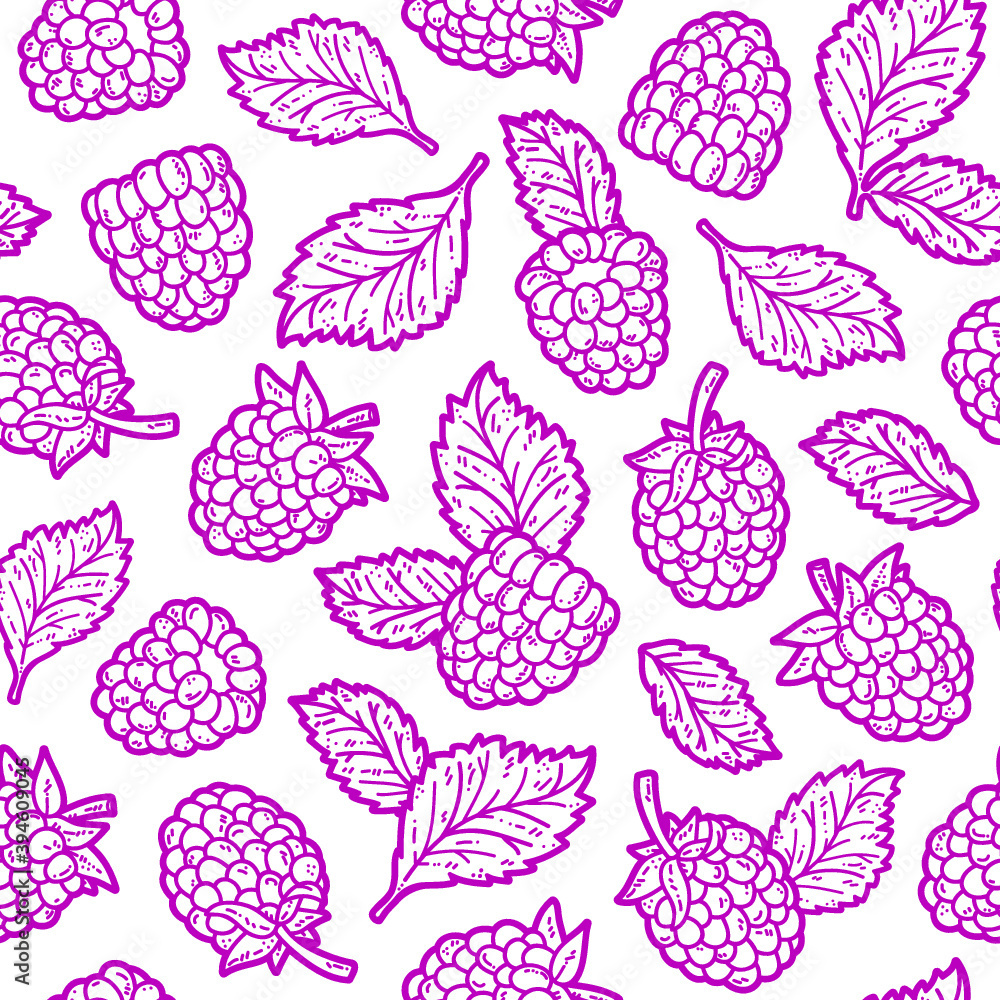 Vector doodle seamless pattern with raspberry for wallpaper, web page background, surface textures, textile, scrap book, design fabric, menu Vector doodle seamless pattern with raspberry for wallpaper, web page background, surface textures, textile, scrap book, design fabric, menu