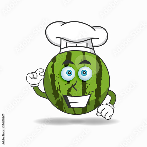The Watermelon mascot character becomes a chef. vector illustration
