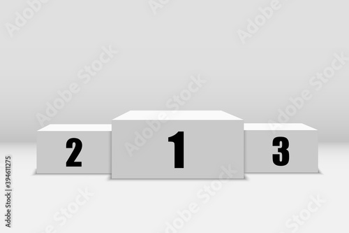 White podium or platform with spotlights. A pedestal for rewarding the winners.
