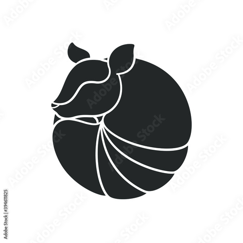 Armadillo rolled up into a ball silhouette icon. Simple flat vector sign, symbol, logo, print art illustration design. photo