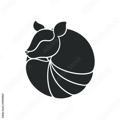 Armadillo rolled up into a ball silhouette icon. Simple flat vector sign, symbol, logo, print art illustration design.