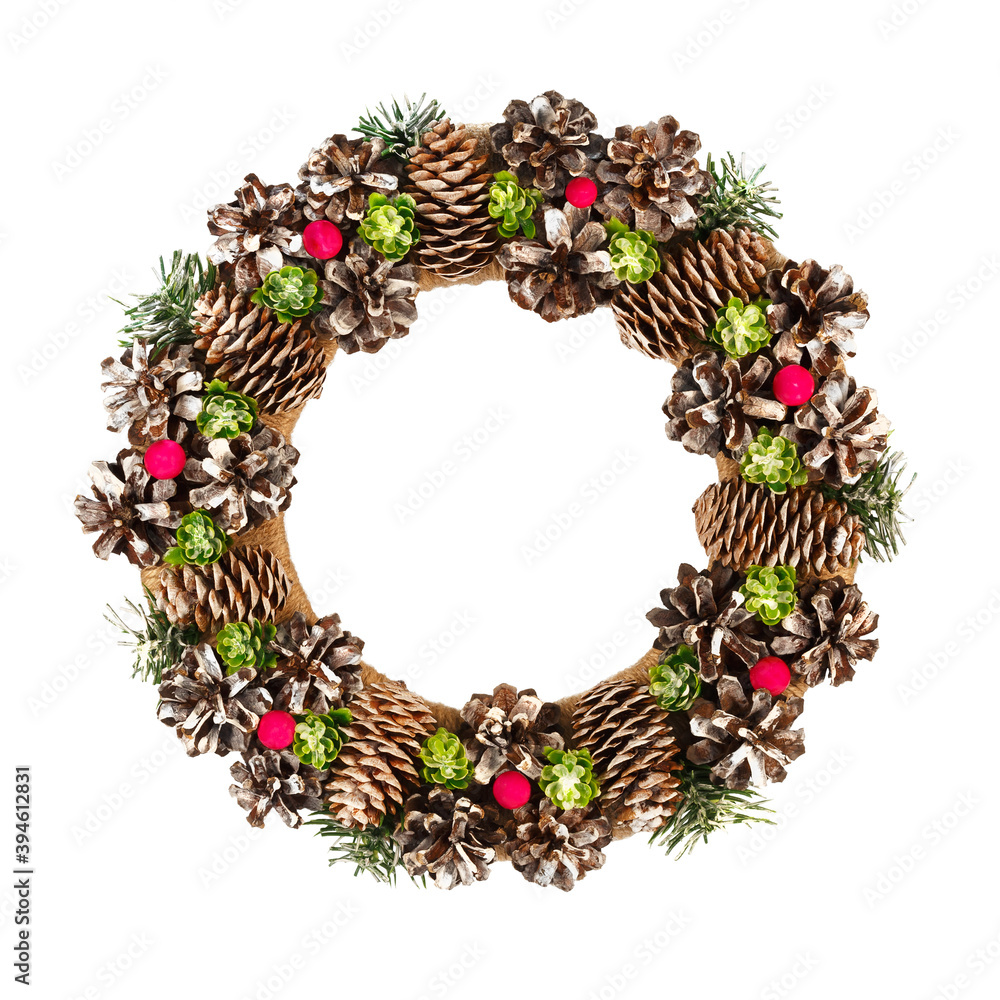 Christmas wreath of twigs and cones