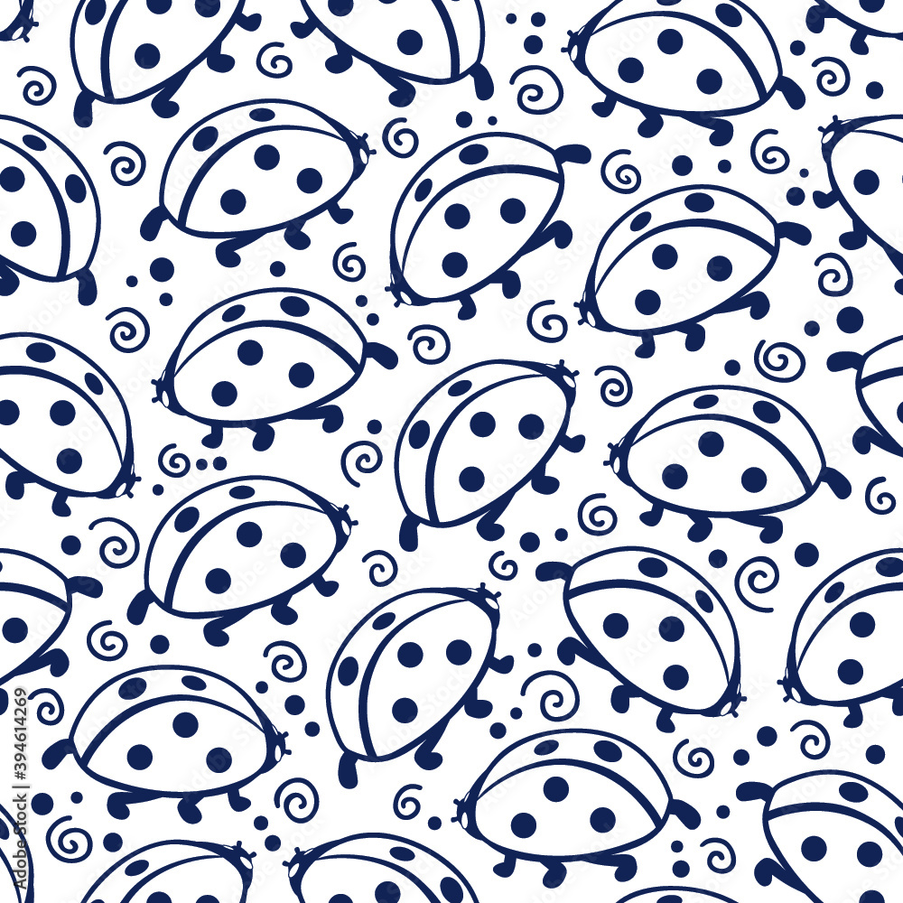 Vector cute seamless pattern with ladybugs Vector cute seamless pattern with ladybugs