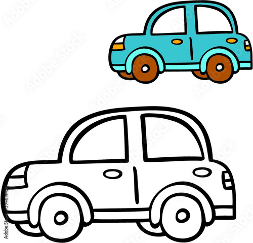 Vector illustration coloring page of cartoon car for children, coloring and scrap book