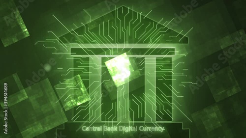 Central Bank Digital Currency (CBDC) - Animation on the future background.  4K, UHD