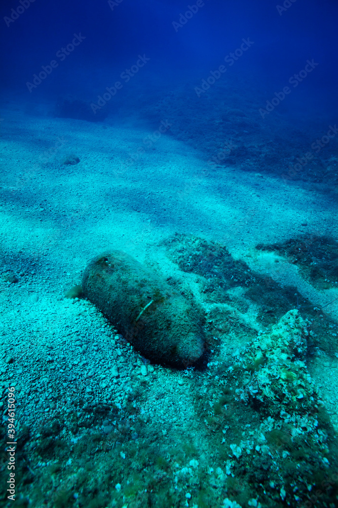 Fototapeta premium Image of bomb rusty wreck laying in the sea bed in Croatia
