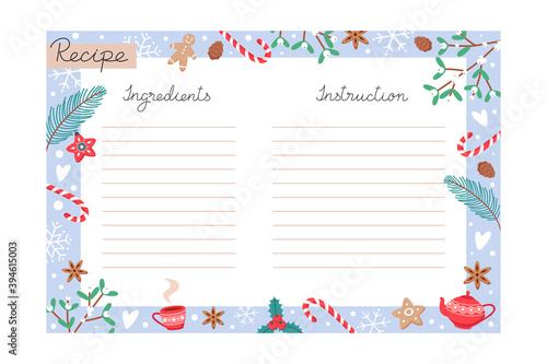 Christmas holiday baking recipe template with ingredients and instructions