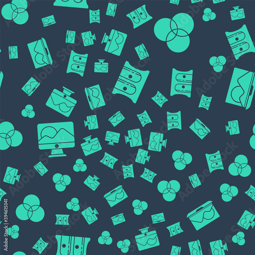 Set Pencil sharpener, RGB and CMYK color mixing, Computer monitor screen and Laptop on seamless pattern. Vector.