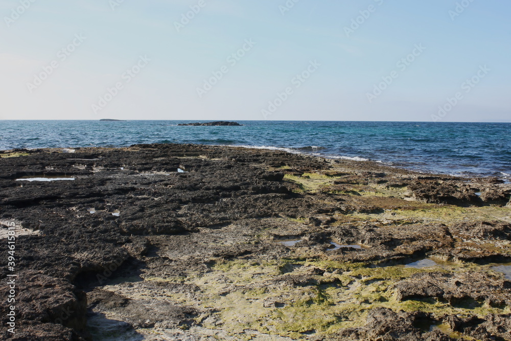 Island scenery, beach, beautiful bay seaside, Balearic Islands, Mallorca, Spain, Mediterranean Sea.