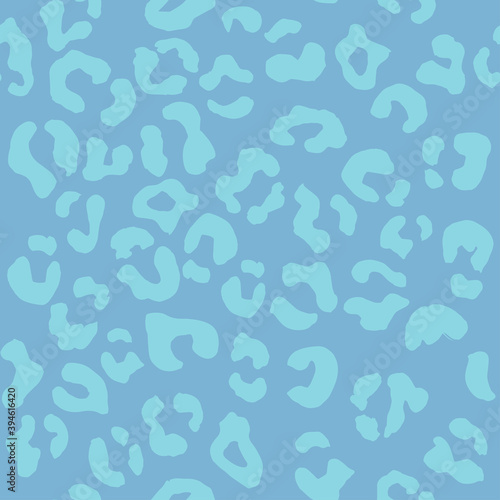 Leopard seamless pattern. Vector animal print design. Light blue spots on a blue background. Jaguar, leopard, cheetah, panther fur. Leopard skin imitation can be painted on clothes, paper or fabric.