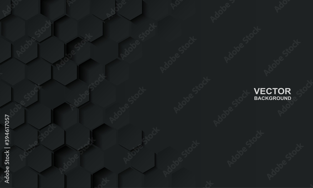 Abstract. Embossed hexagon black background. light and shadow. Vector.