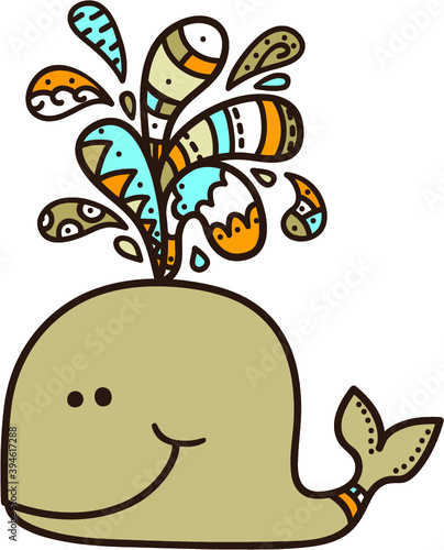 .Vector illustration of adorable friendly whale