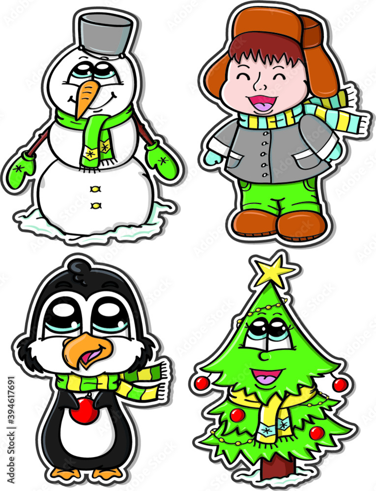 Stickers of cute winter characters Stickers of cute winter characters