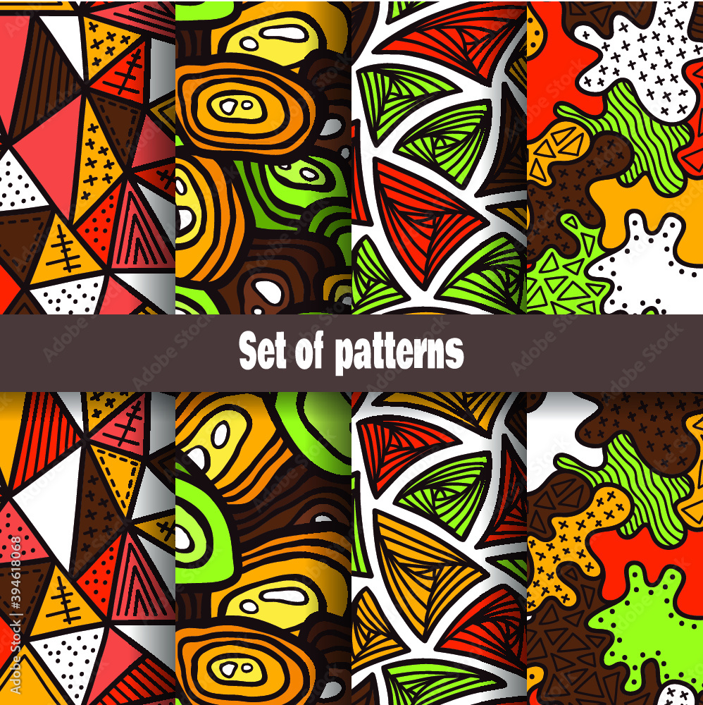 Cute abstract zentangle seamless pattern collection. Vector set of hand drawn seamless zentangle patterns with different abstract shapes