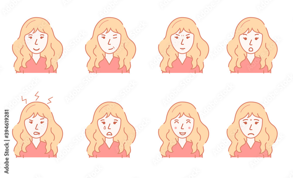 Color Character Person Female and Womans Emotions Concept Contour Linear Style. Vector Color Character Person Female and Womans Emotions Concept Contour Linear Style. Vector