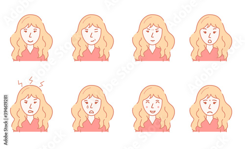 Color Character Person Female and Womans Emotions Concept Contour Linear Style. Vector