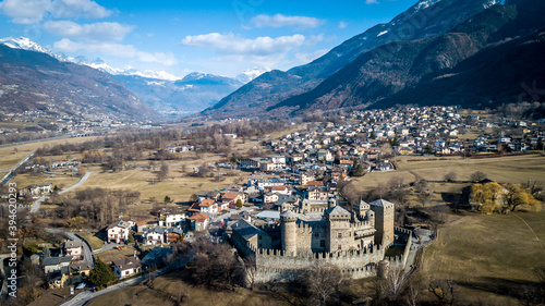Aerial View of the Castle of Fenis, Valle d'Aosta, Italy