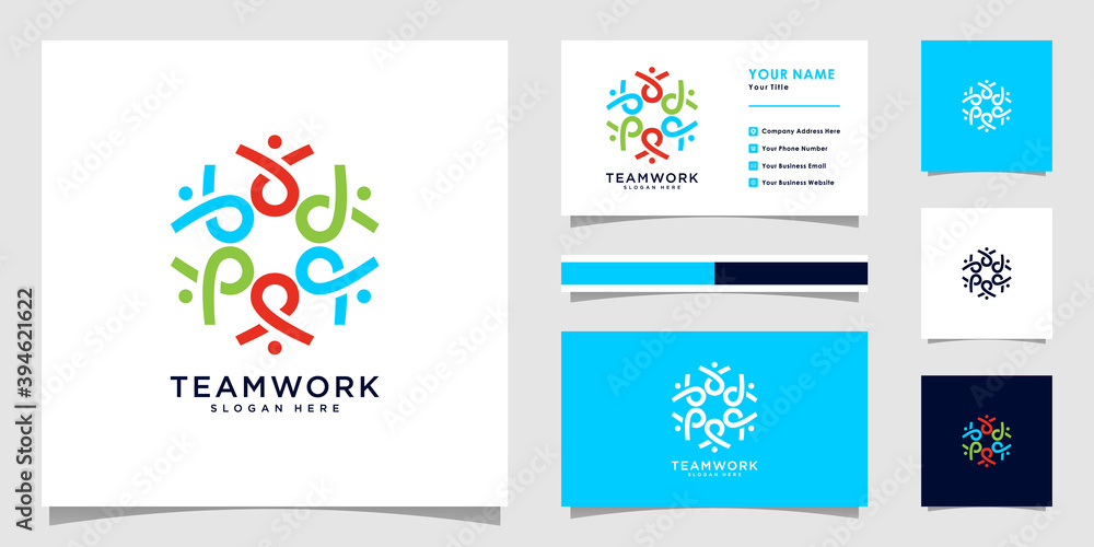 teamwork people logo premium vector with business card design