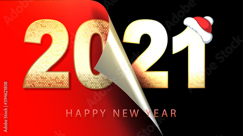 Christmas composition happy new year 2021, numbers with golden hue mosaic