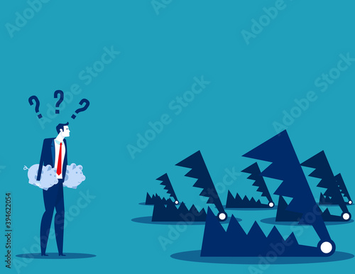 Investment and trap. Businessman holding piggy bank with between traps