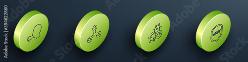 Set Isometric Man coughing, Virus, Positive virus and Shield protecting from icon. Vector.