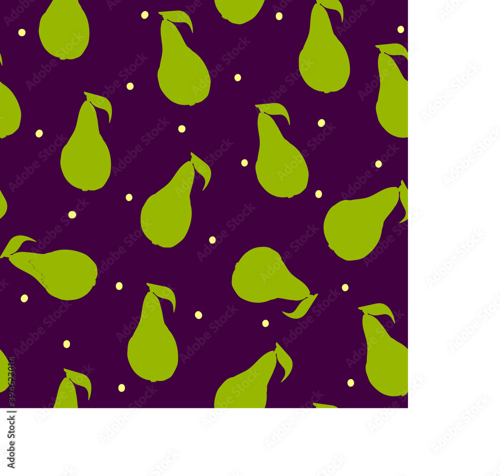 Seamless pattern with hand drawn colorfull pear,silhouette of summer pear fruit isolated,illustration for cover design,web usage,fabric and textile template, wrapping paper, wallpaper