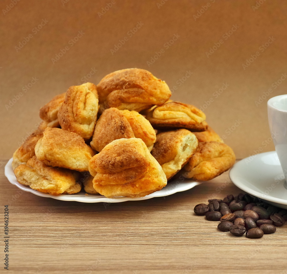 Fresh curd cookies with coffee.