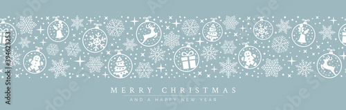 Christmas balls, snowflakes and stars. Decorative vector background.