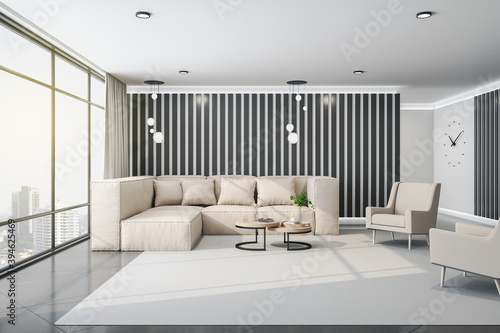 Contemporary living room with sofa and two chair