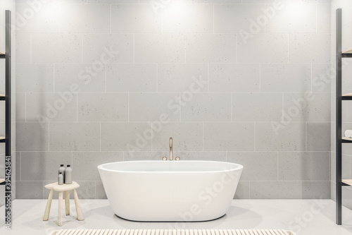 Bathroom interior with white bath