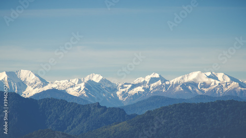 Stunning views of the snowy peaks of the mountains