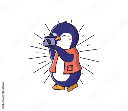 The Penguin is a photographer. Cartoonish animal character