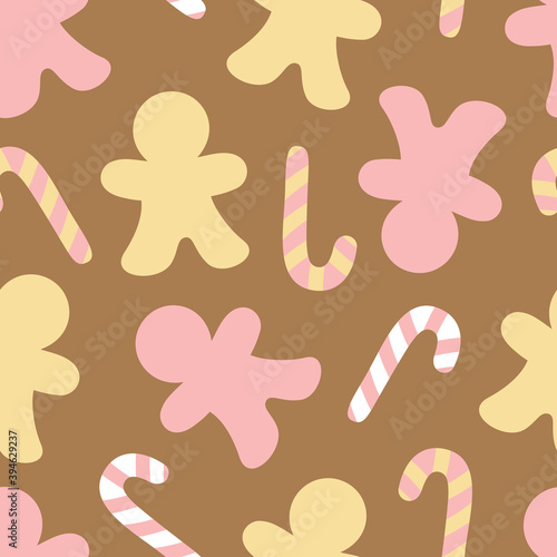 Gingerbread and candy cane vector seamless pattern