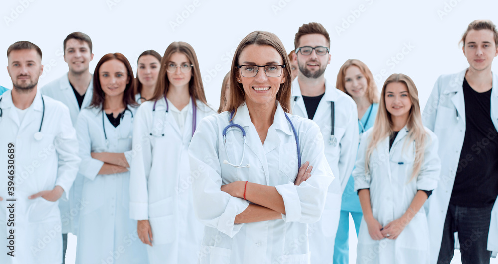 top view. a group of smiling doctors pointing at you. top view. a group of smiling doctors pointing at you.