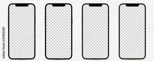 Mockup smartphone screen. Collection of realistic smartphones in different colors (Pacific Blue, Silver, Space Gray, Gold). High detail vector illustration EPS10