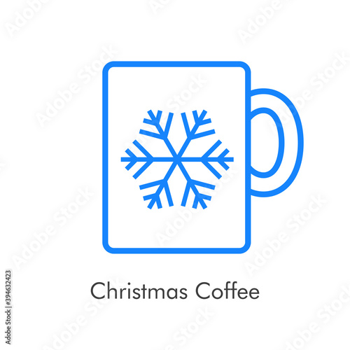 Tiempo de navidad. Logotipo con taza de café con copo de nieve con lineas color azul